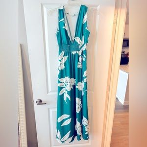Sexy Deep-V Floral Maxi Dress - Teal